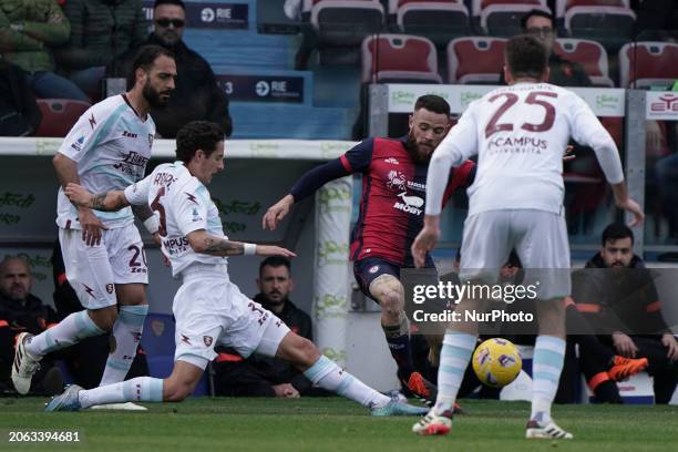 Nahitan Nandez is playing during the Serie A TIM match between Cagliari Calcio and US Salernitana in Italy on March 8, 2024.