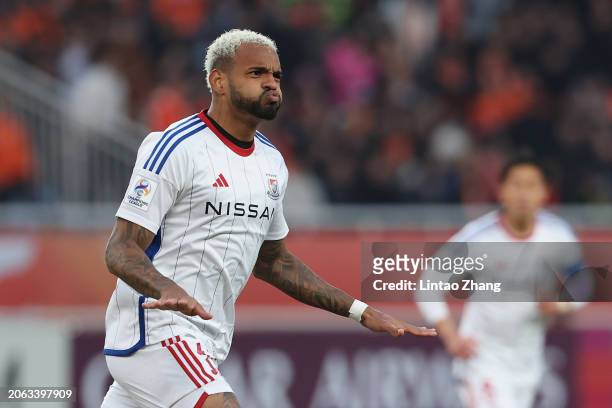Anderson Lopes of Yokohama F.Marinos celebrates after scoring his team's first goal against Shandong Taishan during the first half of the AFC...
