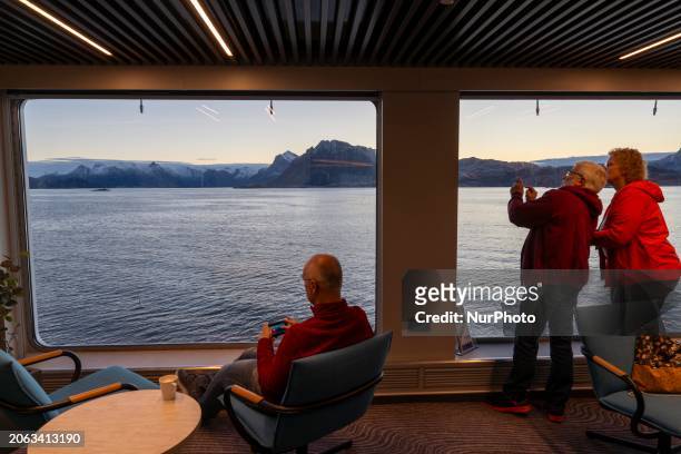 Several people are looking at part of the Stormyra area on the Norwegian Atlantic coast in Norway on February 20, 2024. The north coast of Norway is...