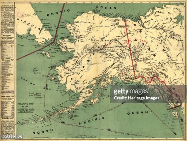 Millroy's map of Alaska and the Klondyke gold fields, 1897. The Klondike Gold Rush of 1898 began in earnest within 18 months of a major gold strike...