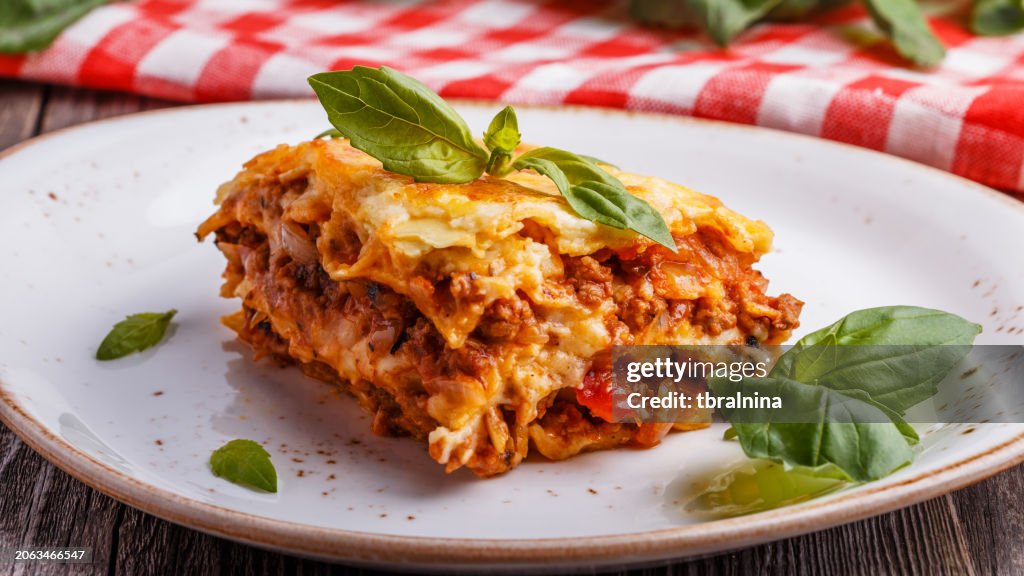 Traditional Lasagna Made With Minced Beef Bolognese Sauce High-Res ...