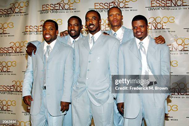 Recording artists New Edition attends the 16th Annual Essence Awards at the Kodak Theatre on June 6, 2003 in Hollywood, California. The show will air...