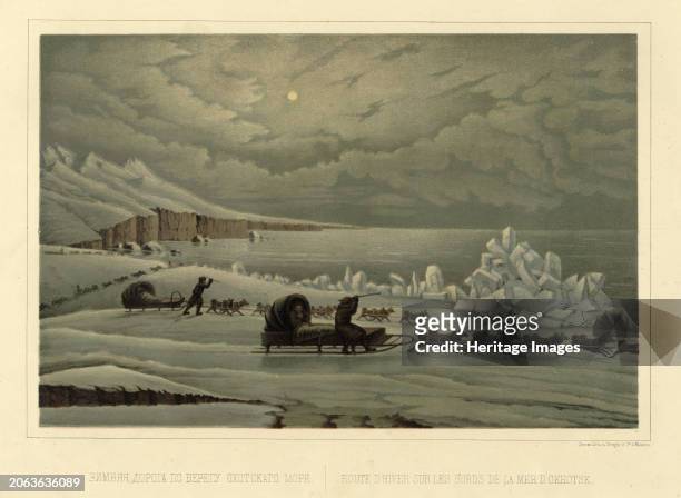 Winter Road Along the Shore of the Sea of Okhotsk, 1856. From Puteshestviye po Vostochnoy Sibiri I. Bulychova. Chast' 1-ya. Poyezdka v Kamchatku ,...