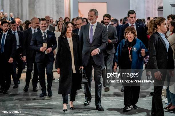 King Felipe VI and Queen Letizia and the director of ARCO, Maribel Lopez, during the inauguration of the 23rd edition of ARCO, at Feria de Madrid...