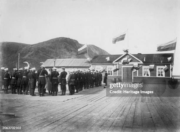 Arrival of a Minister of War in Aleksandrovsk Post in 1903, 1903. Sakhalin Island was used by imperial Russia as a penal colony and place of exile...