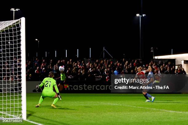 Stina Blackstenius of Arsenal scores her team's first goal past Anna Leat of Aston Villaduring the FA Women's Continental Tyres League Cup Semi Final...