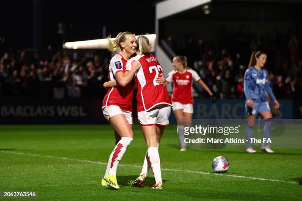 Stina Blackstenius of Arsenal celebrates with Alessia Russo of Arsenal after scoring her team's second goal during the FA Women's Continental Tyres...