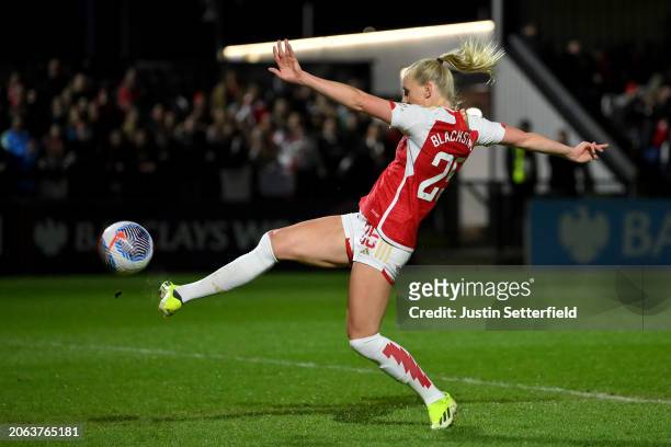 Stina Blackstenius of Arsenal scores her team's second goal during the FA Women's Continental Tyres League Cup Semi Final match between Arsenal and...