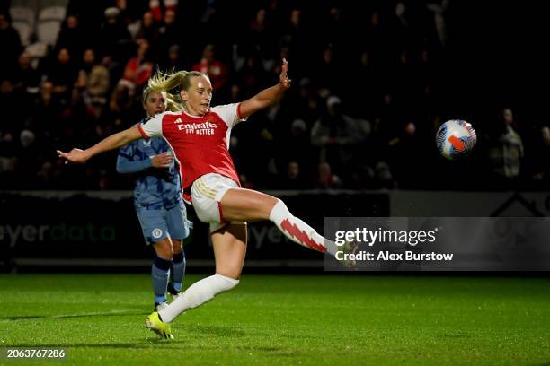 Stina Blackstenius of Arsenal scores her team's second goal during the FA Women's Continental Tyres League Cup Semi Final match between Arsenal and...