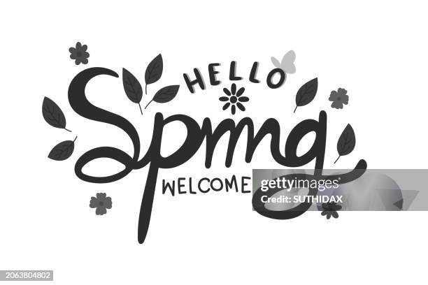 illustrazioni stock, clip art, cartoni animati e icone di tendenza di illustrazione a tema bianco e nero ciao primavera luminosa - equinozio di primavera