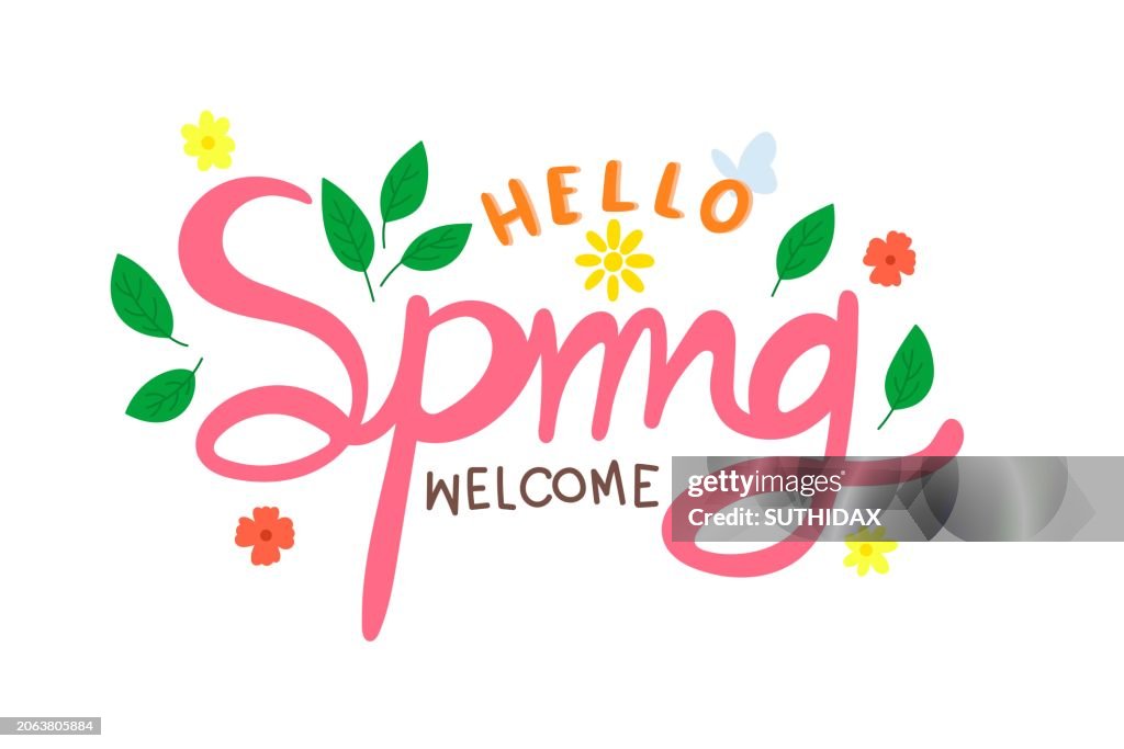Colorful hello spring bright theme illustration