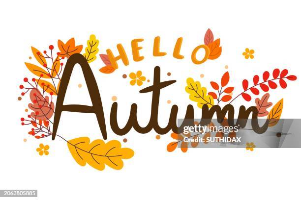 colorful hello warm autumn theme illustration - stone crop plant stock illustrations