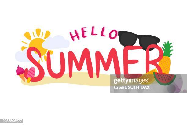 colorful theme illustration hello hot summer - lemonade stand stock illustrations