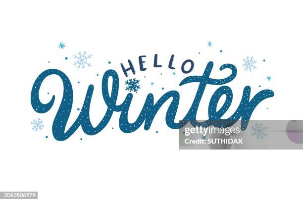 hello winter taunt colorful theme illustration - ski humour stock illustrations