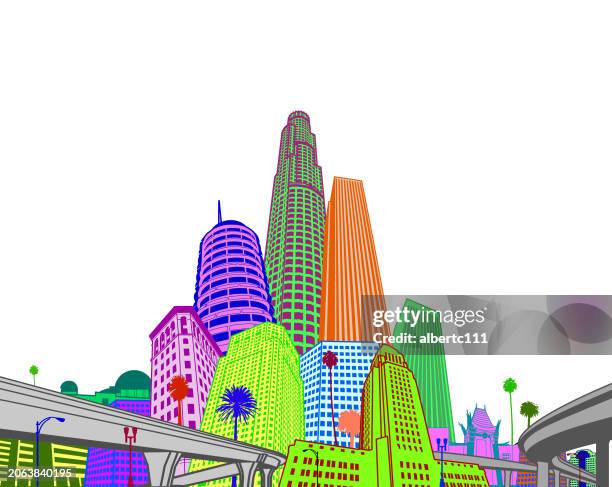 los angeles stylized cityscape - city of los angeles stock illustrations