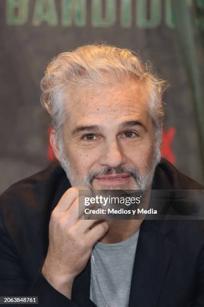 Juan Pablo Medina attends a press conference on the series Bandidos at Ritz Carlton Hotel on March 6, 2024 in Mexico City, Mexico.