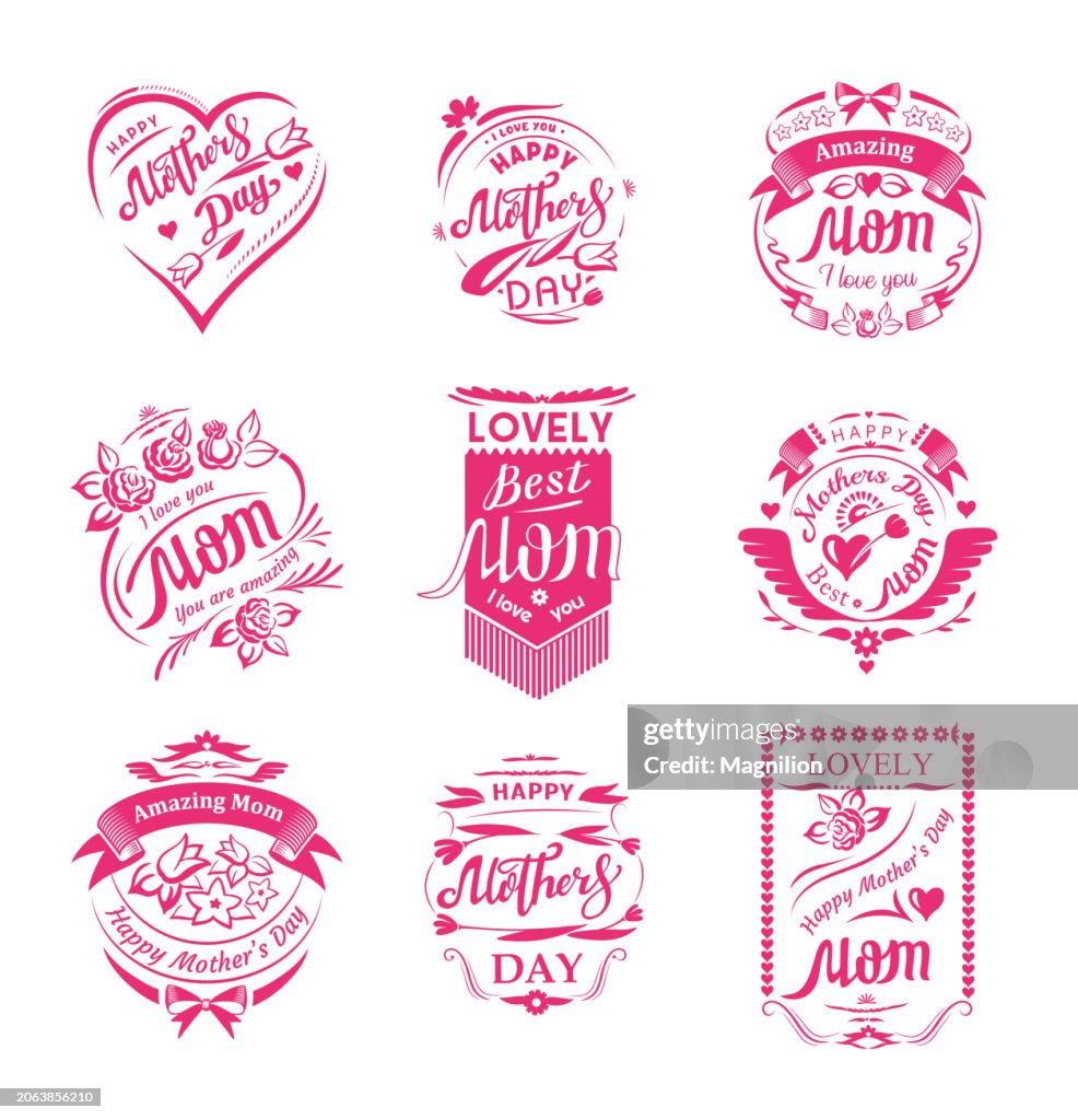 Mother's Day, Mom's Day Badges, Banners and Labels Set