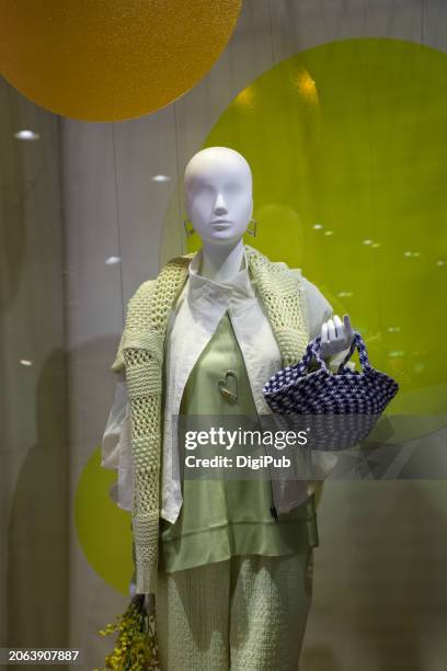 spring elegance - mannequin display - heart necklace stock pictures, royalty-free photos & images