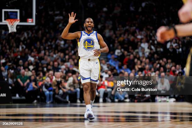 Chris Paul of the Golden State Warriors during the second half of their NBA game against the Toronto Raptors at Scotiabank Arena on March 1, 2024 in...