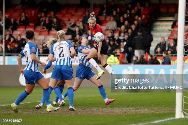 Millie Turner of Manchester United scores a goal to make the score 0-1 during the Adobe Women's FA Cup Quarter Final match between Brighton & Hove...