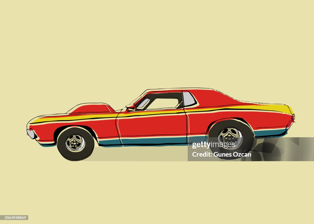 Risograph Style Vintage Car, Old Car Sketch, Car Show, Car Icon, Retro Style, Riso Old-fashioned Vehicle, Effects