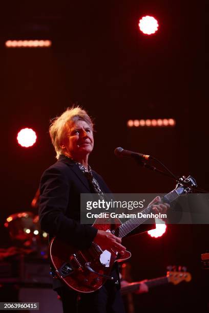 Neil Finn of Crowded House performs on stage at the Global Citizen NOW: Melbourne & Global Citizen Nights at the Palais Theatre on March 6, 2024 in...