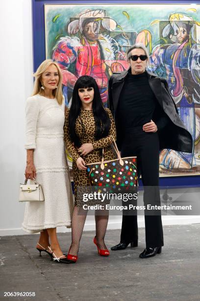 Carmen Lomana, Alaska and Mario Vaquerizo visit the ARCO fair on March 6, 2024 in Madrid, Spain.