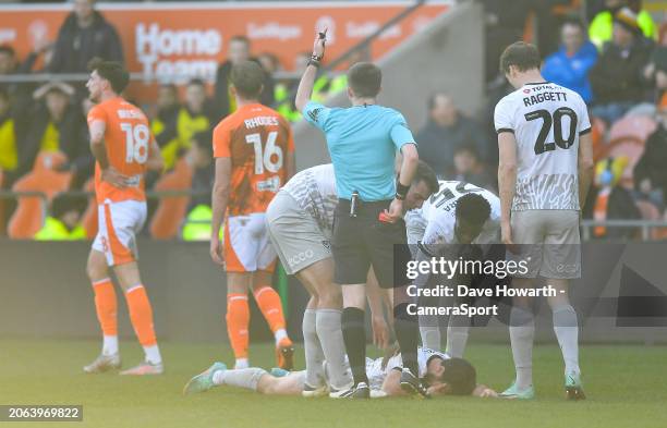 Blackpool's Jordan Rhodes leaves the pitch during the Sky Bet League One match between Blackpool and Portsmouth at Bloomfield Road on March 9, 2024...