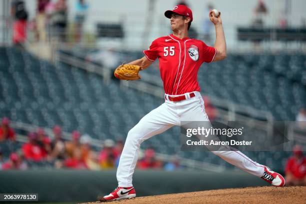 Brandon Williamson of the Cincinnati Reds throws in the first inning during a spring training game against the Milwaukee Brewers at Goodyear Ballpark...