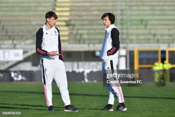 Nicolo Savona of Juventus Next Gen and Martin Palumbo of Juventus Next Gen before the Serie C match between Juventus Next Gen and Olbia on March 06,...