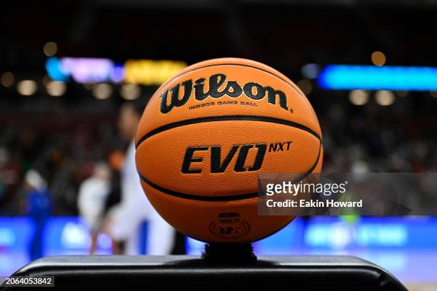 The Wilson game ball is seen before the Kentucky Wildcats take on the Georgia Lady Bulldogs during the first round of the SEC Women's Basketball...