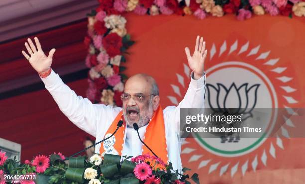 Union Home Minister Amit Shah addressing during Pichra-Ati Pichra Mahasammelan organized by the OBC cell of BJP at Paliganj, on March 9, 2024 in...