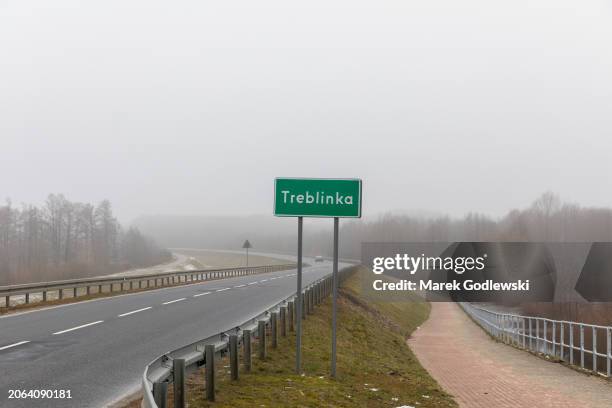 treblinka village road sign - concentration camp stock pictures, royalty-free photos & images