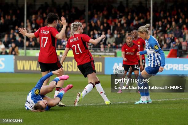 Millie Turner of Manchester United in action during the Adobe Women's FA Cup Quarter Final match between Brighton & Hove Albion and Manchester United...