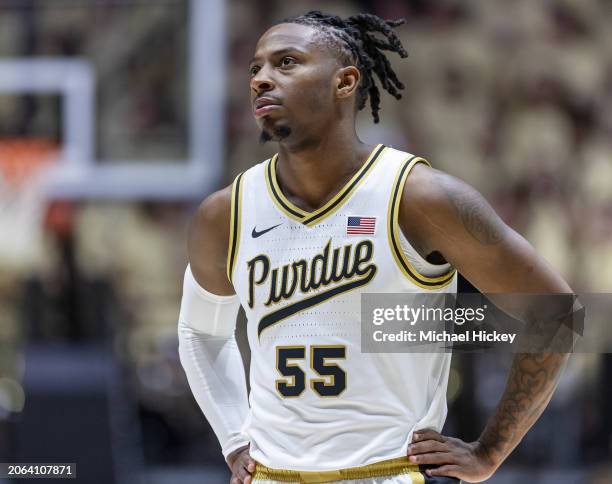 Lance Jones of the Purdue Boilermakers is seen during the game against the Michigan State Spartans at Mackey Arena on March 2, 2024 in West...