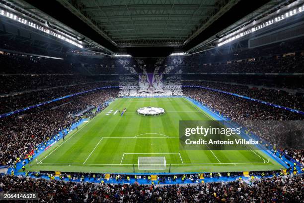 General view inside Stadium Santiago Bernabeu during the UEFA Champions League 2023/24 round of 16 second leg match between Real Madrid CF and RB...