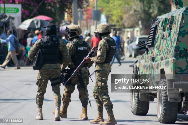 Haitian police officers deploy in Port-au-Prince, Haiti, on March 9, 2024. Sporadic gunfire rang out in Port-au-Prince late March 8, an AFP...