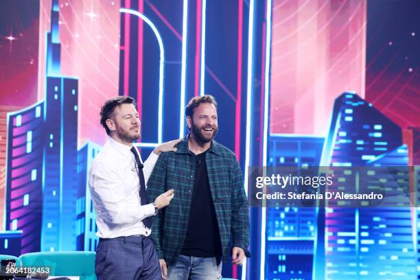 Alessandro Cattelan and Alessandro Borghi attend the "Stasera C'è Cattelan" TV Show on March 06, 2024 in Milan, Italy.