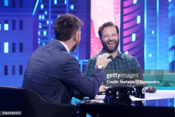 Alessandro Cattelan and Alessandro Borghi attend the "Stasera C'è Cattelan" TV Show on March 06, 2024 in Milan, Italy.