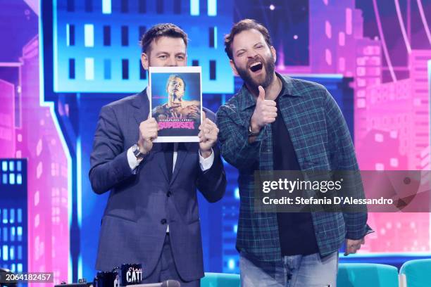 Alessandro Cattelan and Alessandro Borghi attend the "Stasera C'è Cattelan" TV Show on March 06, 2024 in Milan, Italy.