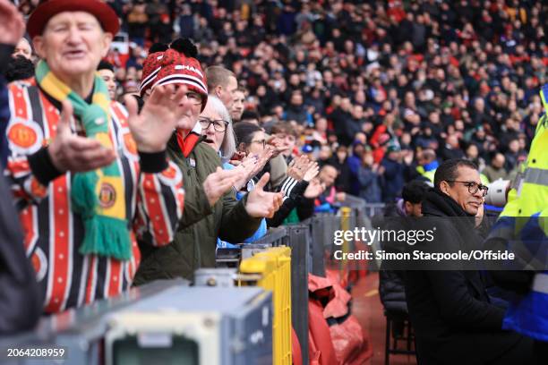 Brazilian former footballer Gilberto Silva watches from the pitchside positions during the Premier League match between Manchester United and Everton...