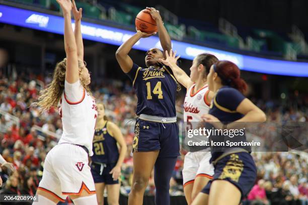 Notre Dame Fighting Irish guard KK Bransford goes up for the contested lay up during the college basketball game between the Notre Dame Fighting...