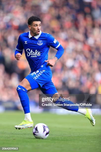 Ben Godfrey of Everton in action during the Premier League match between Manchester United and Everton FC at Old Trafford on March 9, 2024 in...