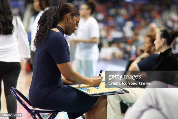 Nbc, draws up a play before the second half during the college basketball game between the Notre Dame Fighting Irish and Virginia Tech Hokies in the...