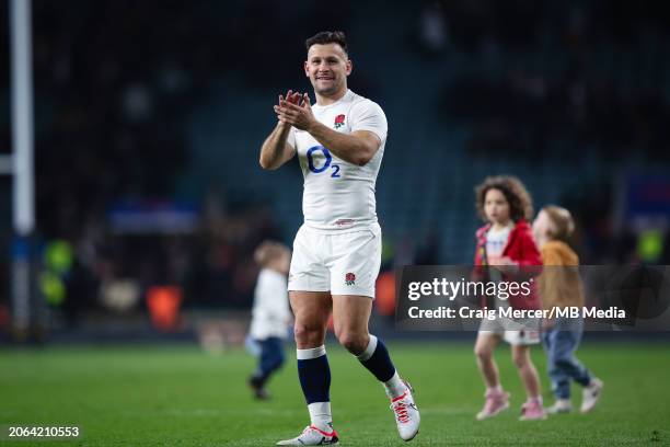 Danny Care of England acknowledges the crowd after the Guinness Six Nations 2024 match between England and Ireland at Twickenham Stadium on March 9,...