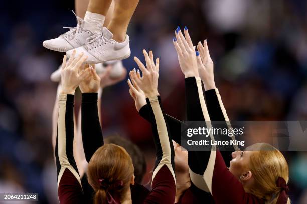 Cheerleaders of the Florida State Seminoles perform during the first half of the game against the NC State Wolfpack in the Semifinals of the ACC...