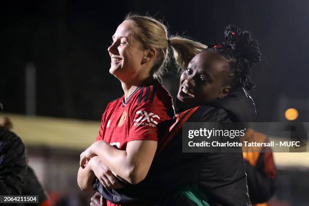 Melvine Malard of Manchester United reacts with Lisa Naalsund at the end of the Adobe Women's FA Cup Quarter Final match between Brighton & Hove...