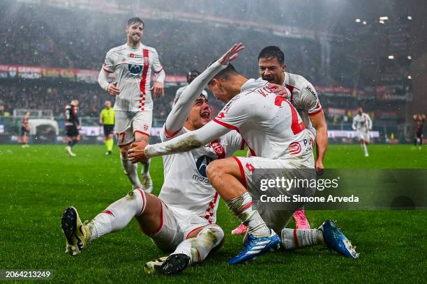 Daniel Maldini of Monza celebrates with his team-mates after scoring a goal during the Serie A TIM match between Genoa CFC and AC Monza at Stadio...