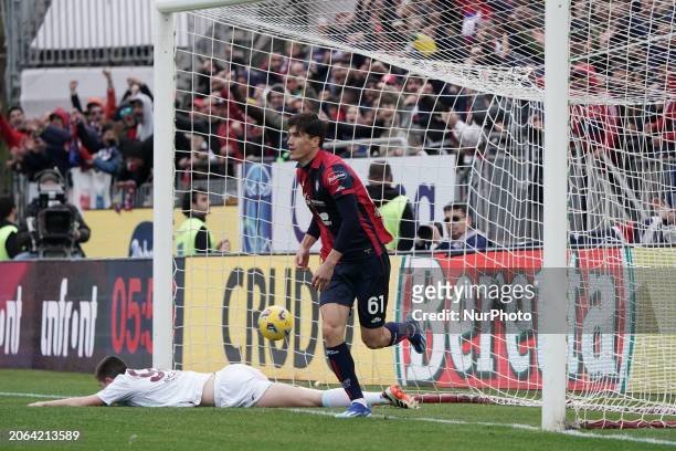 Eldor Shomurodov is scoring a goal during the Serie A TIM match between Cagliari Calcio and US Salernitana in Italy, on March 8, 2024.