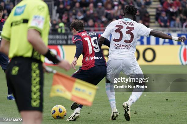 Gaetano Oristano of Cagliari Calcio, wearing jersey number 19, is playing during the Serie A TIM match between Cagliari Calcio and US Salernitana in...